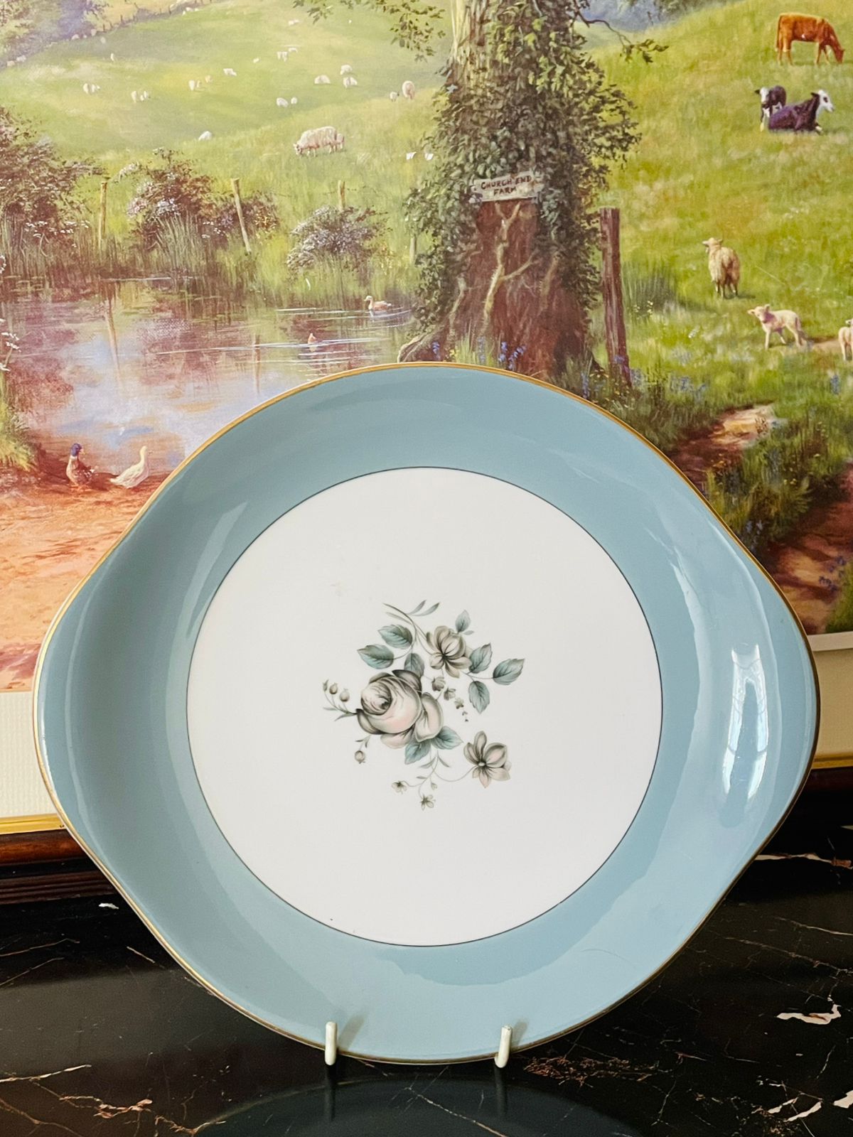 Royal Doulton Rose Elegans, fine bone china plate England, vintage Royal Doulton dinnerware, floral cake plate England, English china rose pattern, gold rim collector plate, rare thrift finds Pakistan, European vintage decor, heritage English crockery, timeless floral bone china