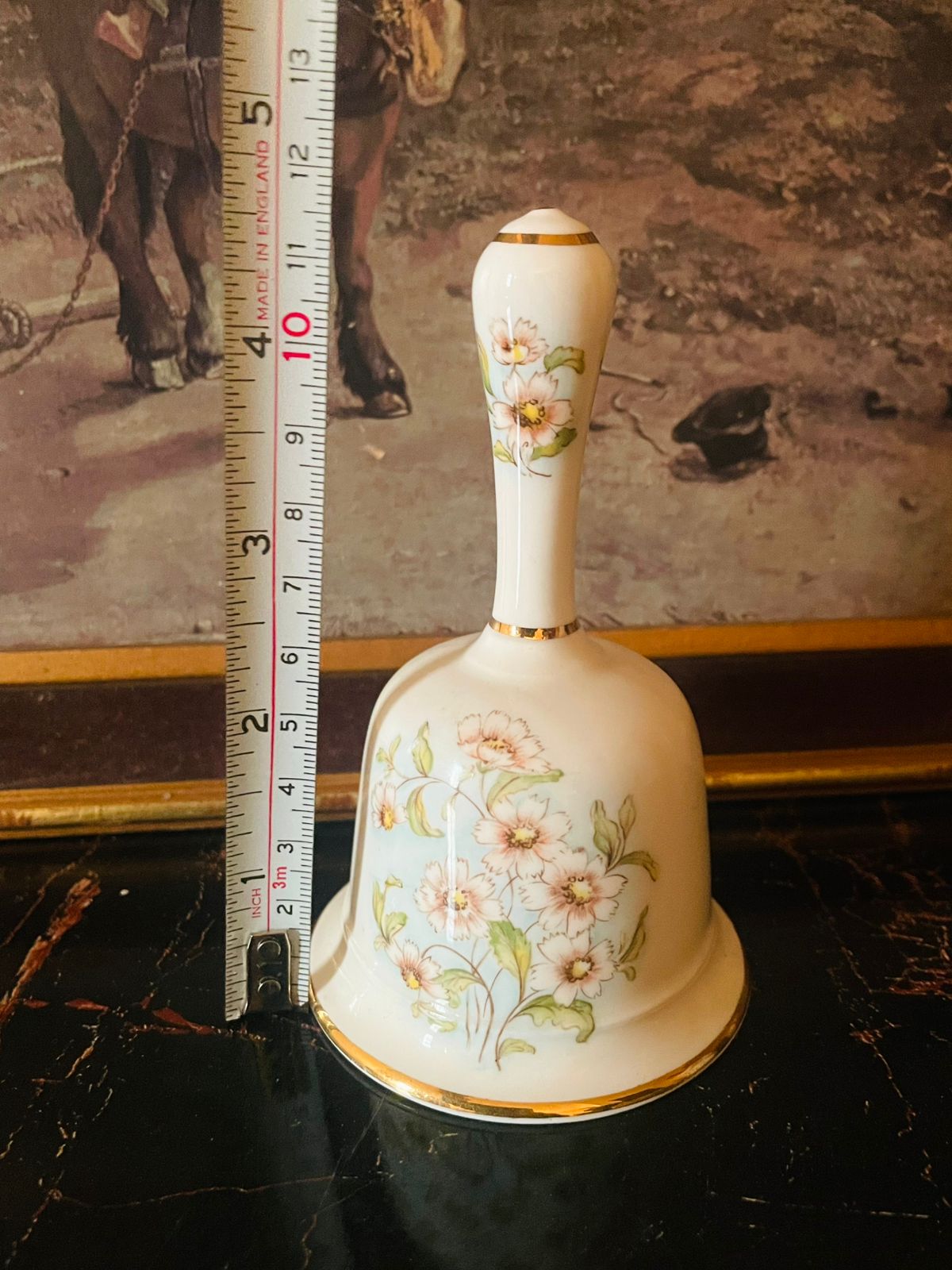 Vintage English Fine Bone Table Bell – Floral Design