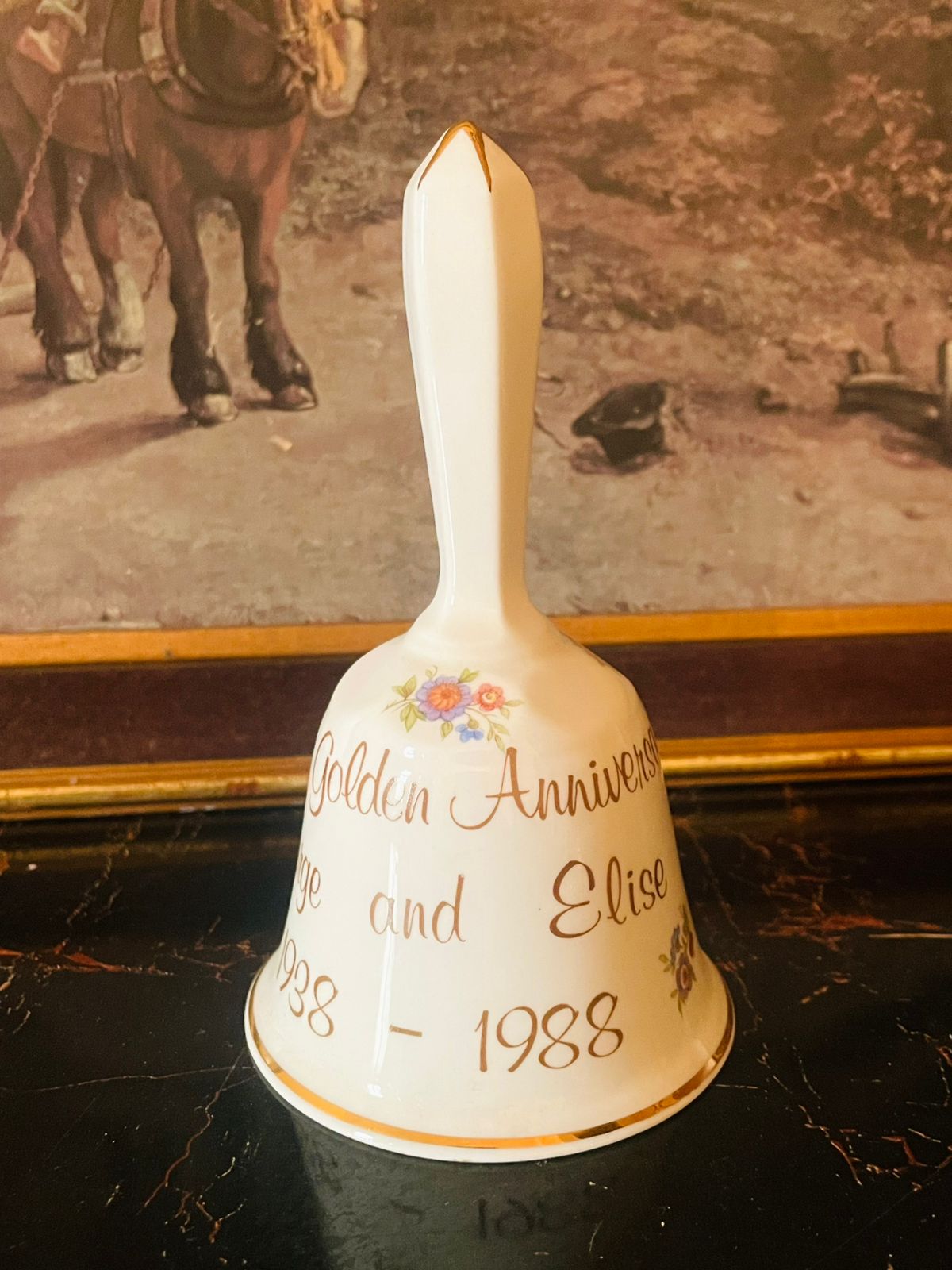 Vintage English Porcelain Table Bell – Floral Design