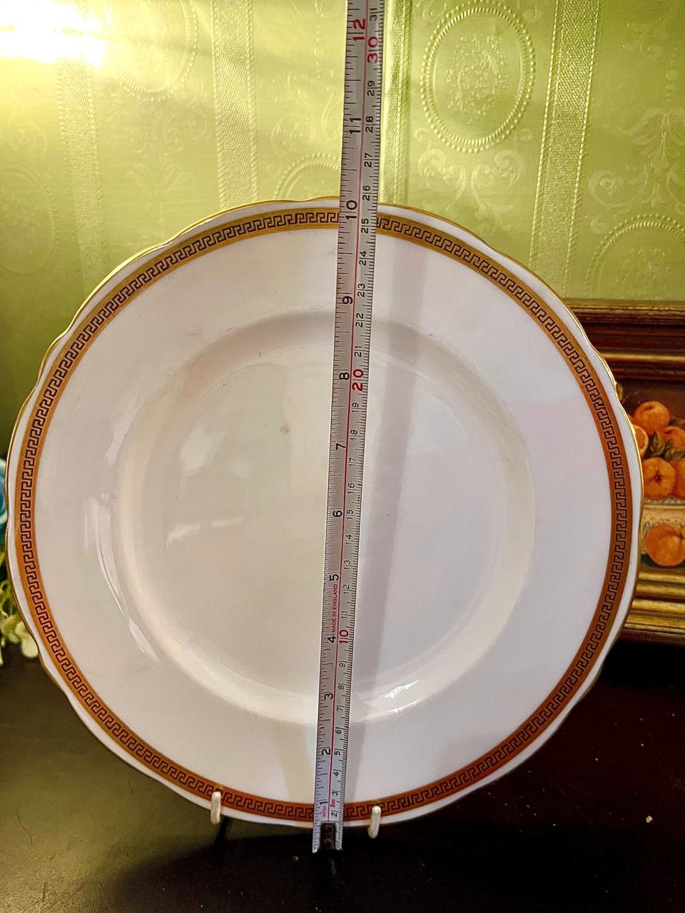 Vintage White Oval Serving Platter with Gold Greek Key Border – 10 Inch Porcelain Dish