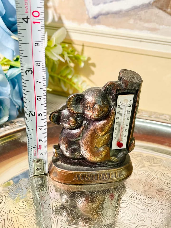 Brass Koala Miniature Thermometer Decorative Accent