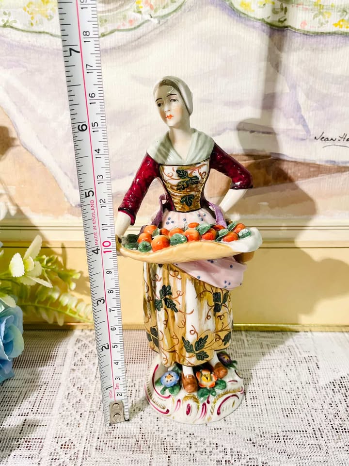Vintage Victorian Lady Figurine – Holding Bucket of Apples
