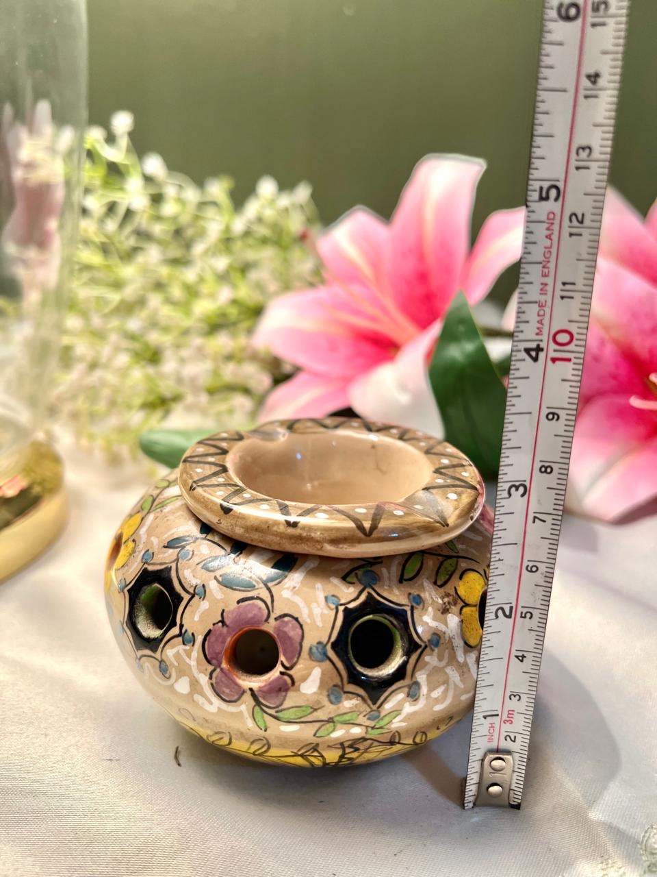 Hand Painted Anciuli Ceramica Floral Ceramic Potpourri Holder – 3 Inch