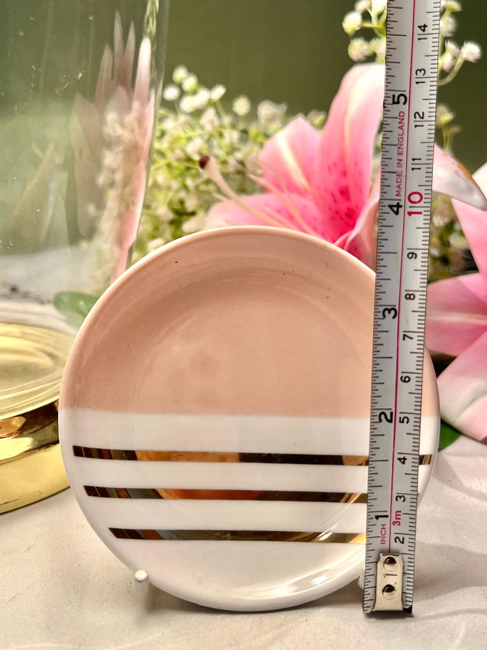 Pink White Gold Stripe dish Plate 4.1