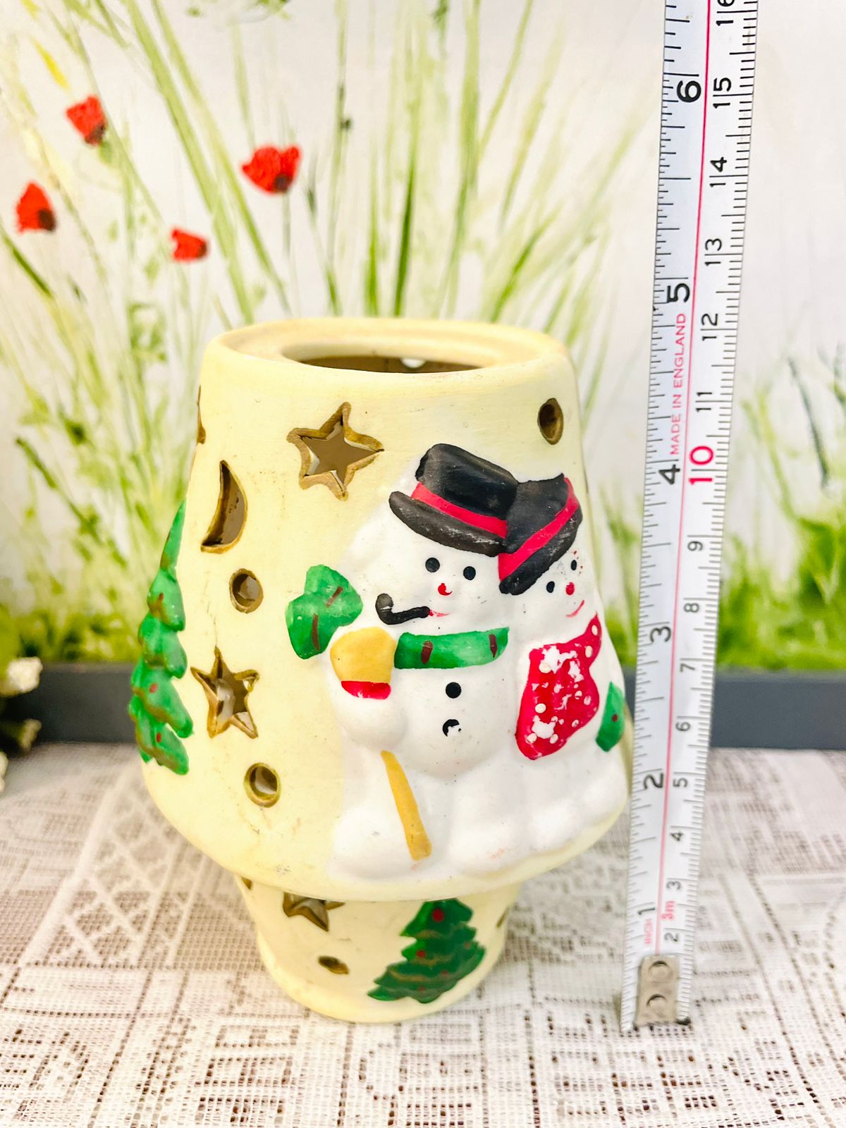 Vintage Snowman Christmas Candle Holder Lantern