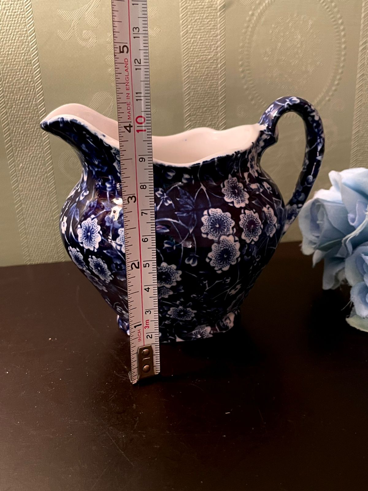 Burleigh Ironstone Blue Floral Creamer Jug 4 Inch