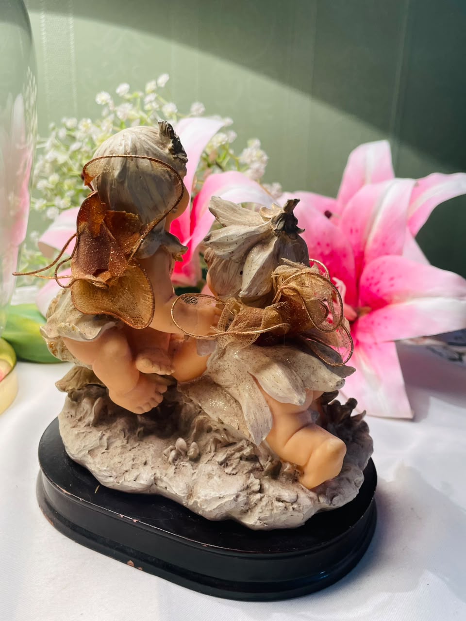 Decorative Two Fairy Children Figurine with Wings Approx. 14 cm