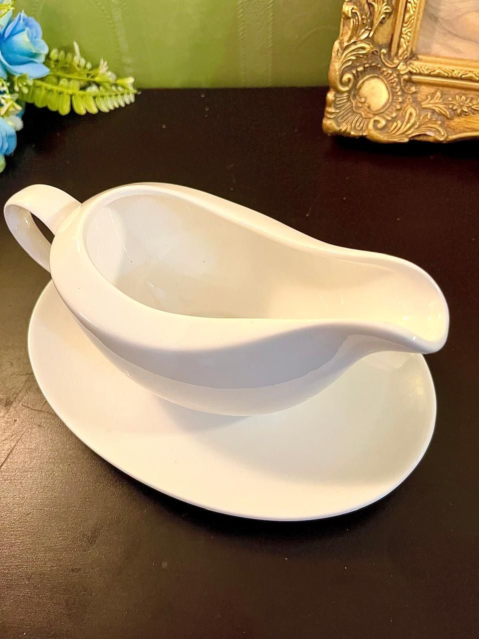 Vintage White Porcelain Gravy Boat Saucer 8 Inch