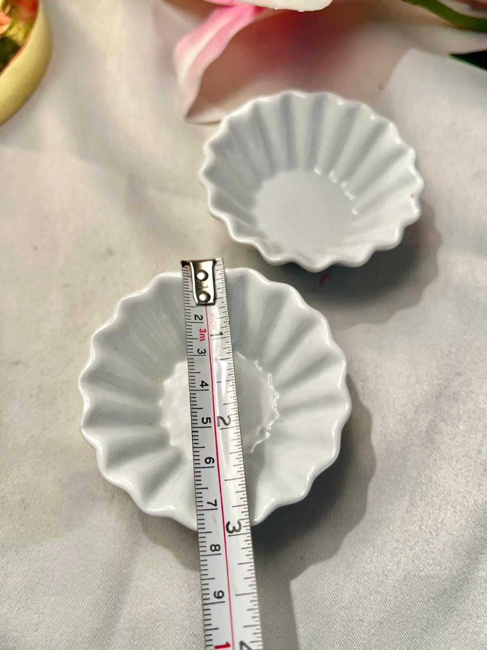 Cosy Trendy White Fluted Ceramic Dishes Set of 2 7cm