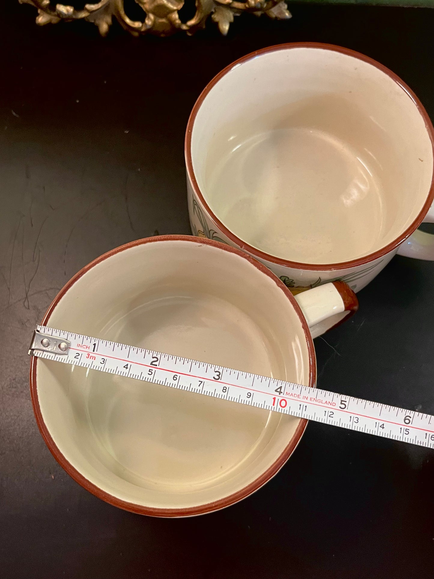 Vintage Ceramic Soup Mugs Set of 2 – Mushroom & Onion Botanical Design