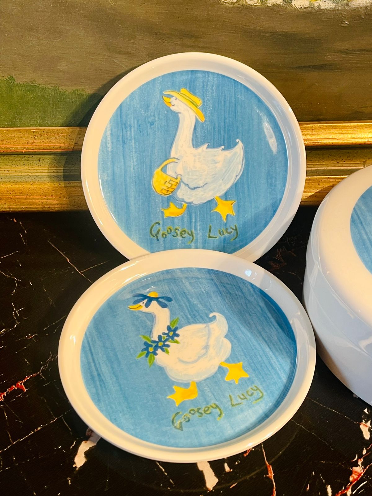 Wilscombe Somerset England “Goosey Lucy” Vintage Coasters Set with Holder