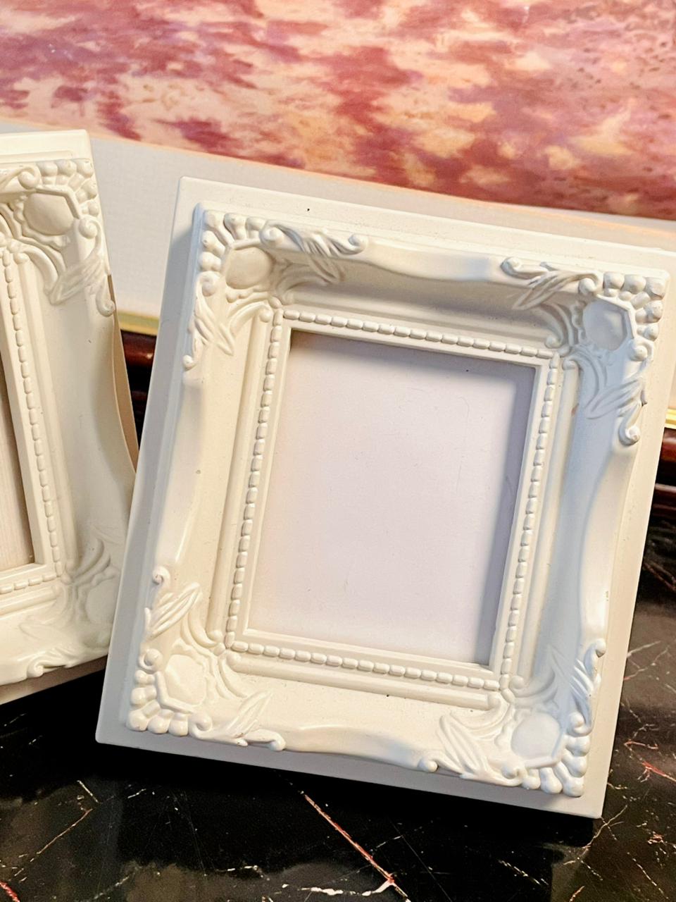 Set of 2 Vintage-Style Mini Photo Frame – White Ornate Design