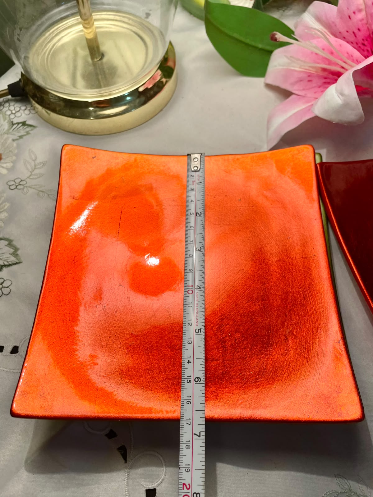 Square Metallic Orange & Green Decorative Plates Set of 3
