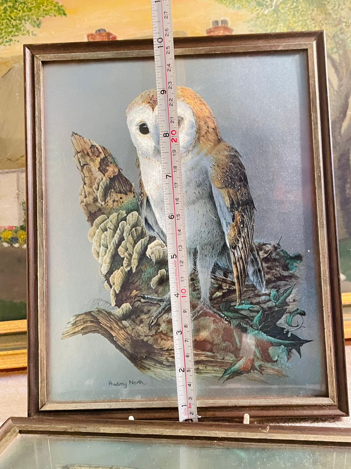 Set of 2 Vintage Audrey North OWL Foil Lithograph Prints β 3D Illustration Framed Art