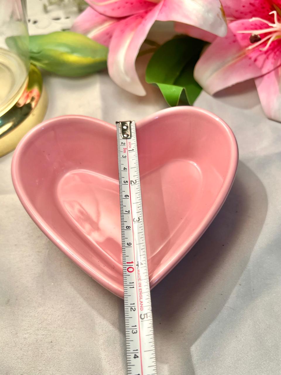 Pink Heart-Shaped Ceramic Serving Bowl – 5 Inch
