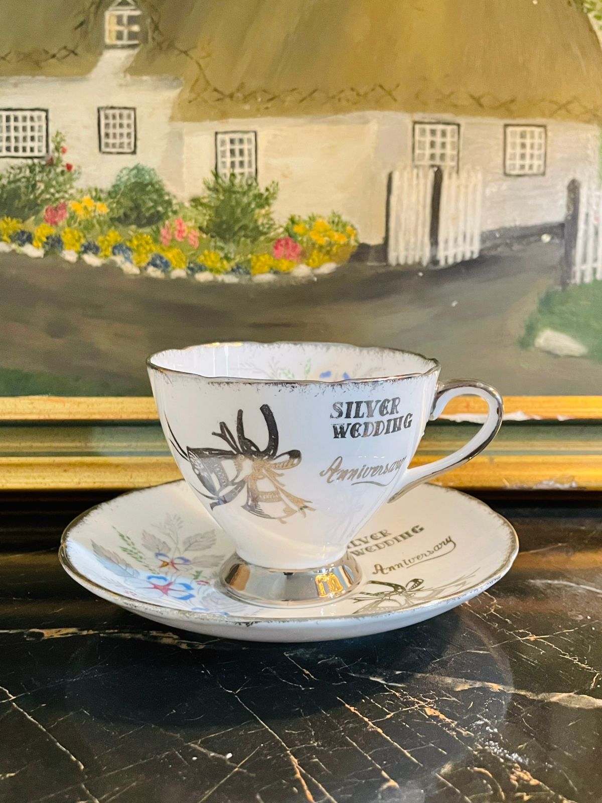 Silver Anniversary Pair of Bone China Cups & Saucers – Made in England