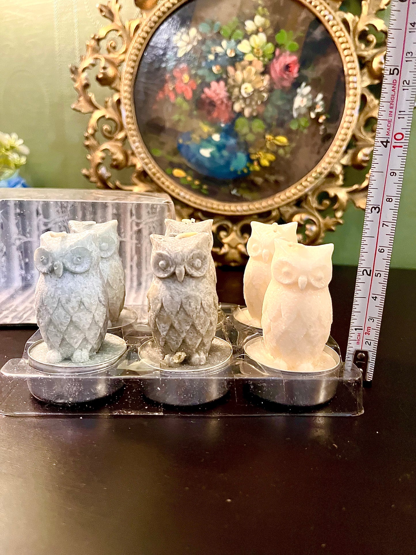 Set of 6 Owl Shaped Decorative Candles – Marble Effect Wax Tealight Candles
