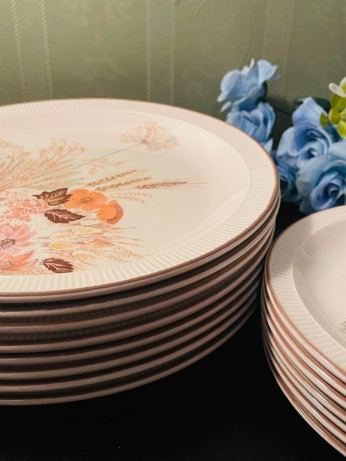 Vintage Poole England Floral Plates Set of 12 - 6 persons