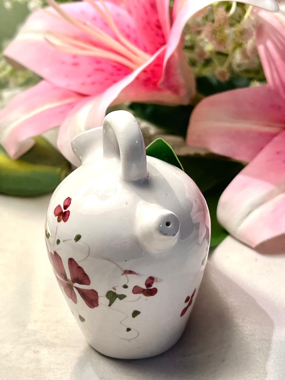 White Ceramic Floral vase with Handle Approx. 10 cm