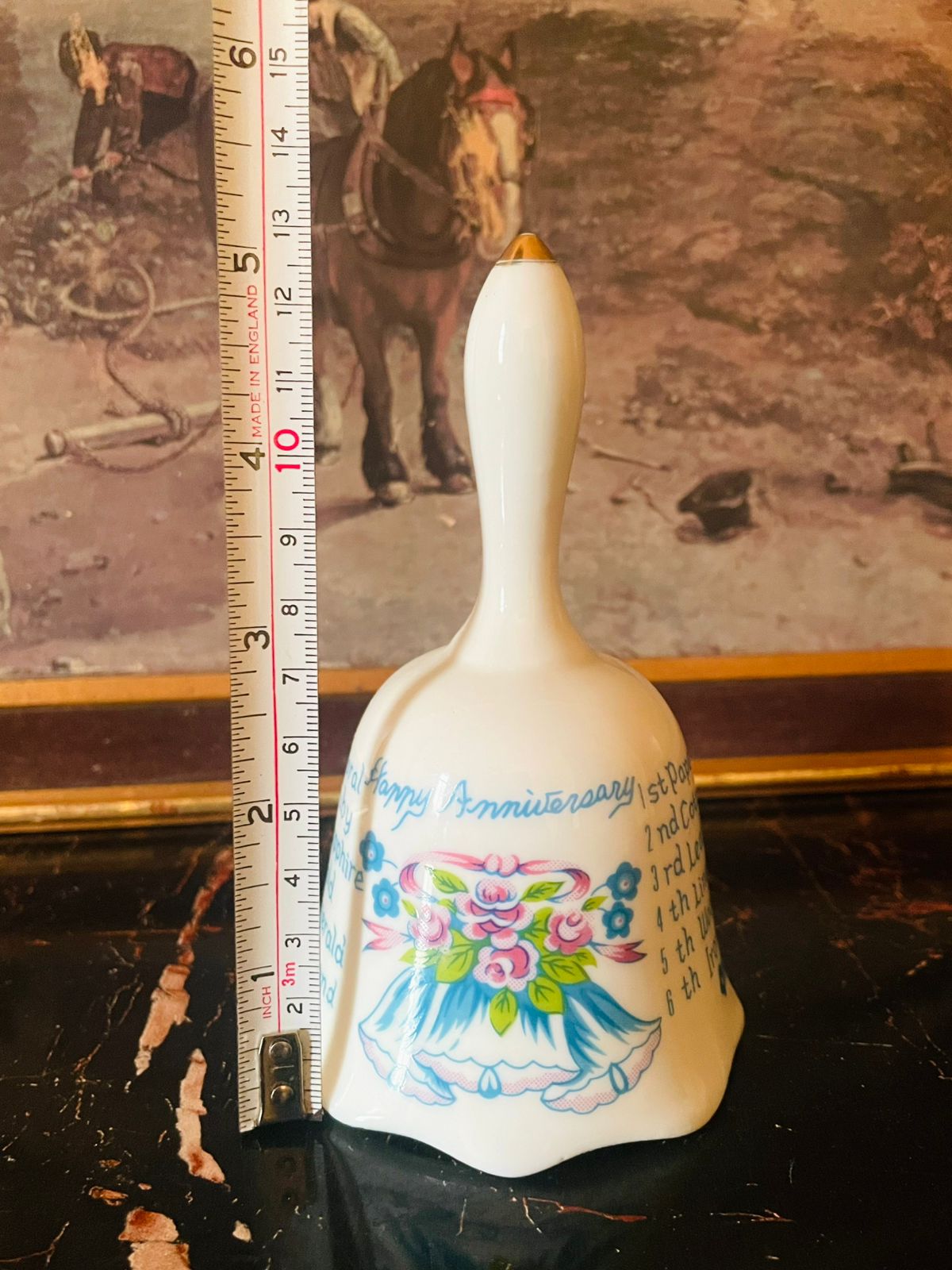 Vintage English Porcelain Table Bell – Floral Design
