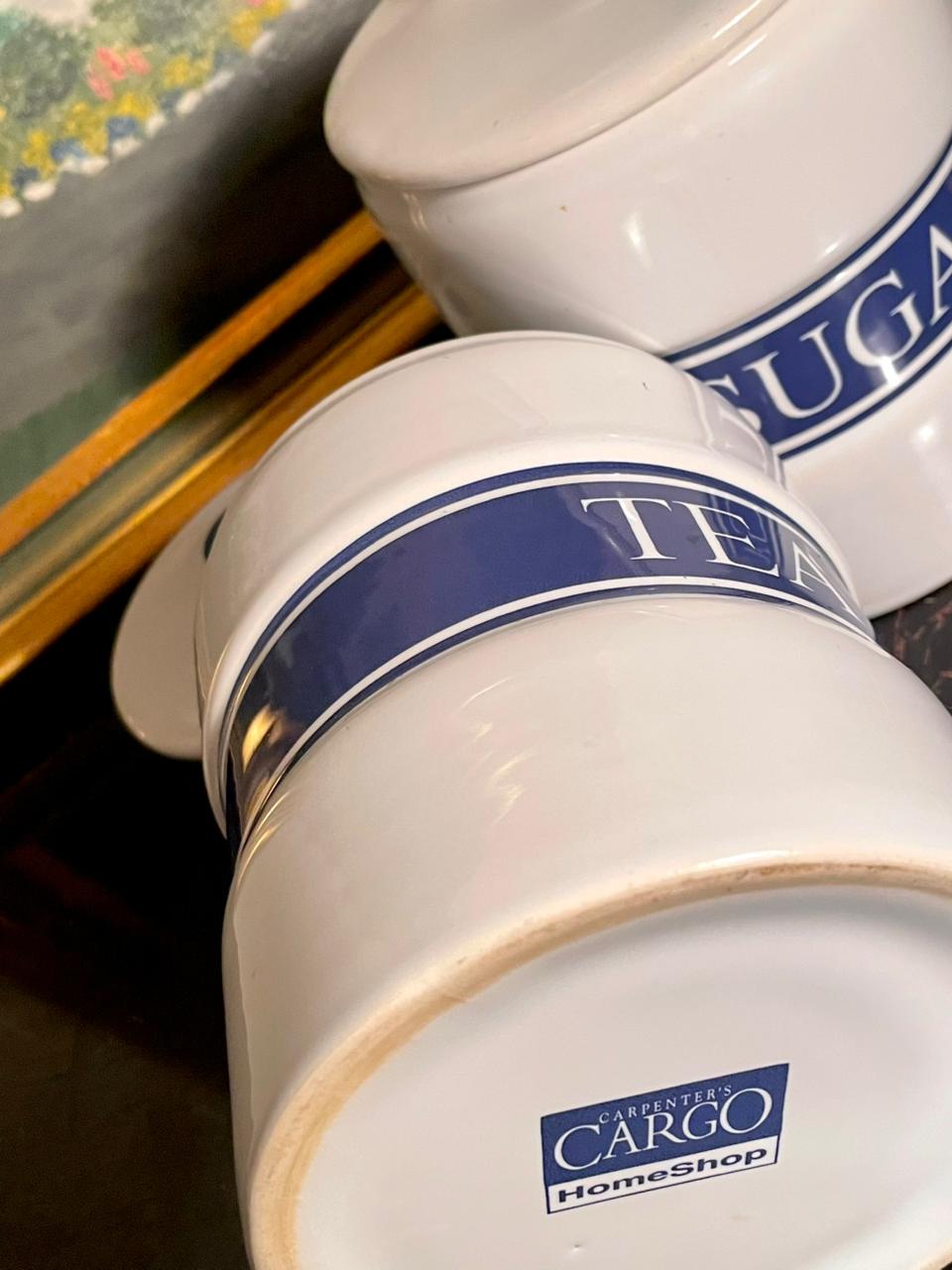 Set of 2 Classic Blue & White “Tea & Sugar” Ceramic Storage Jar Set