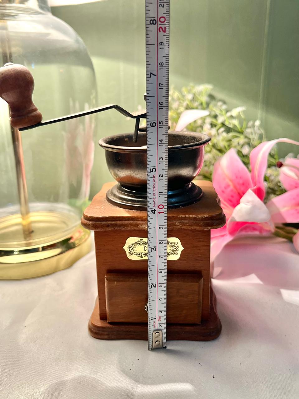 Vintage Wooden Manual Coffee Grinder with Metal Crank 15cm