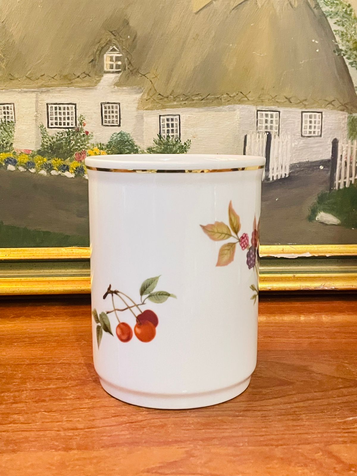 Royal Worcester Evesham Gold Utensil Holder – Vintage English Porcelain Kitchen Vase