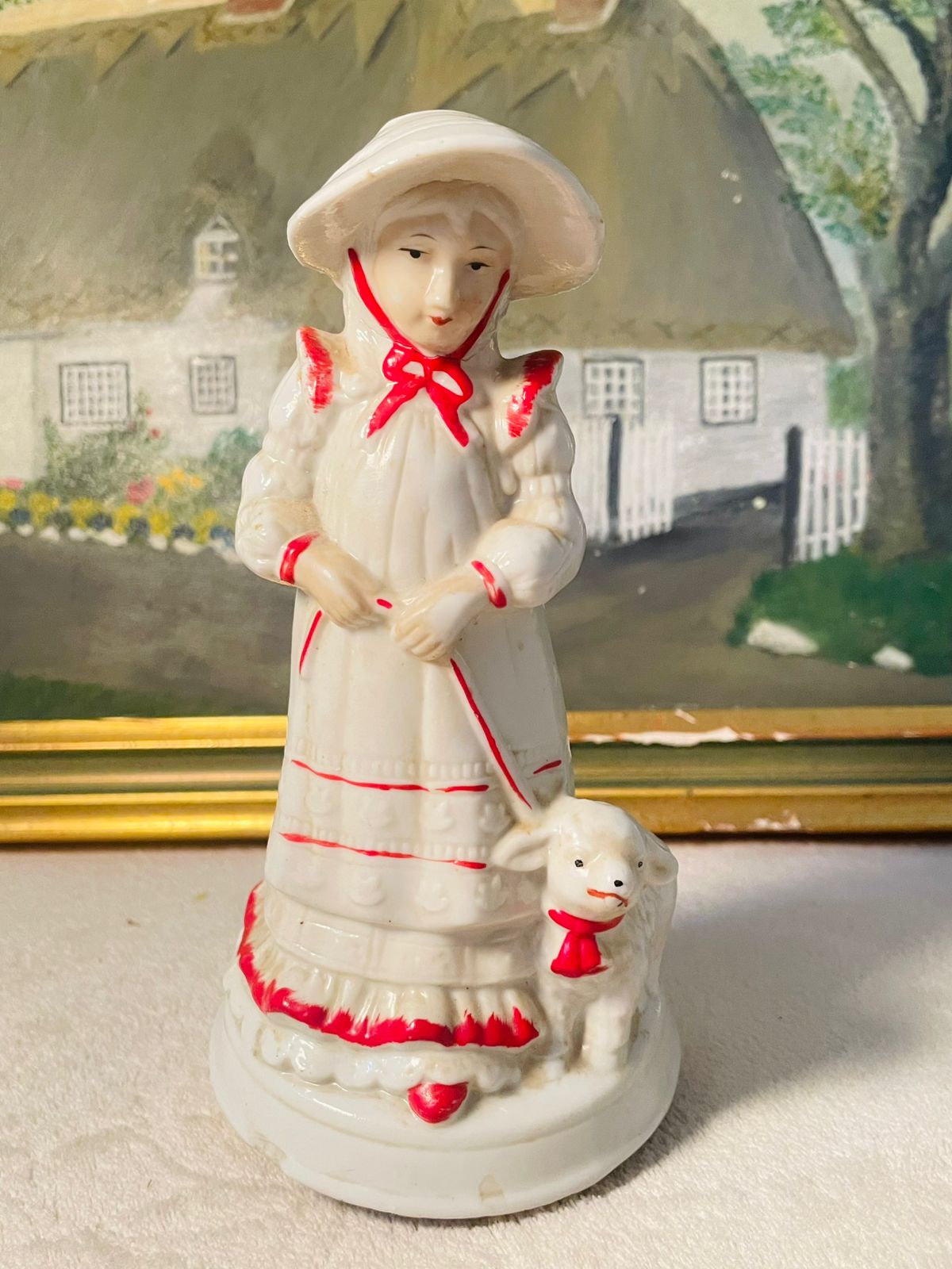 Vintage Porcelain Musical Figurine – Shepherdess with Lamb –