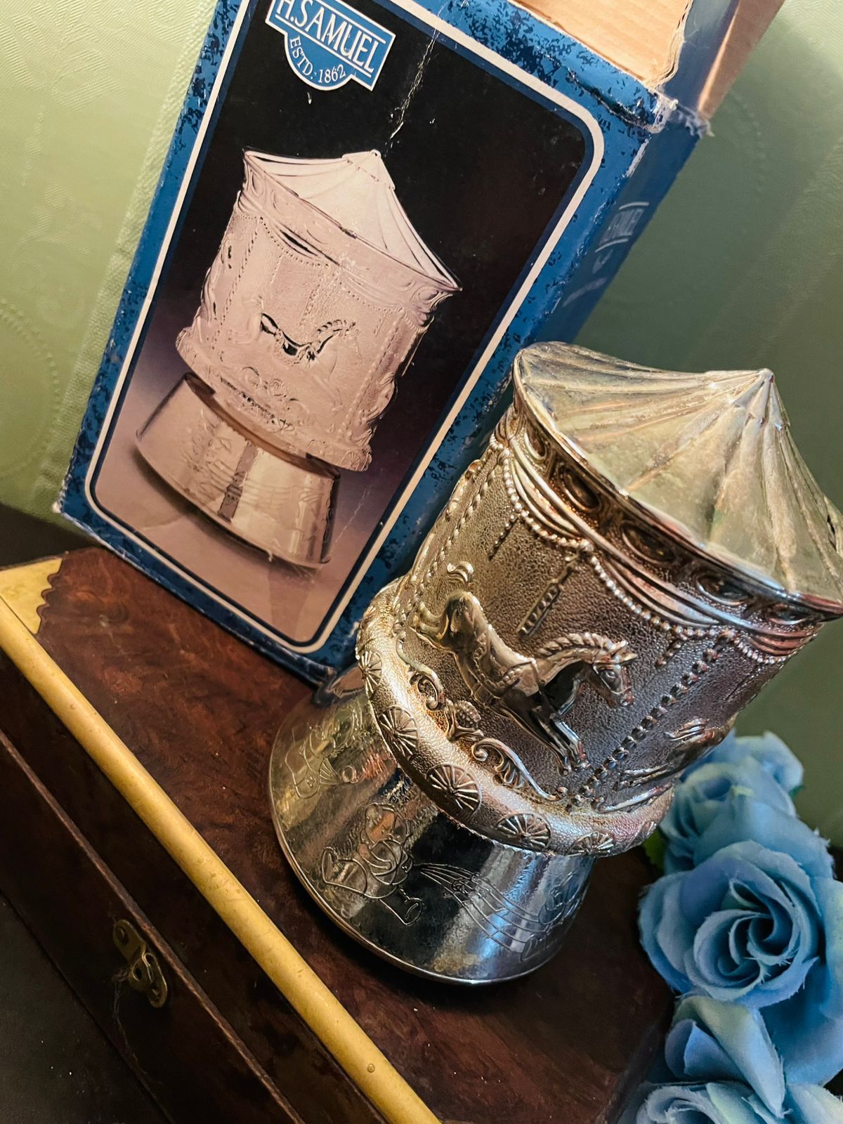 Vintage H. Samuel Carousel Coin Bank Silver Tone 6 Inch