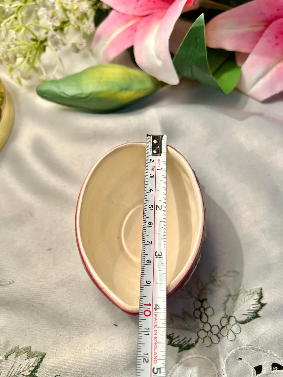 Vintage Hand Painted Burgundy Floral Ceramic Mini Bowl – 10cm