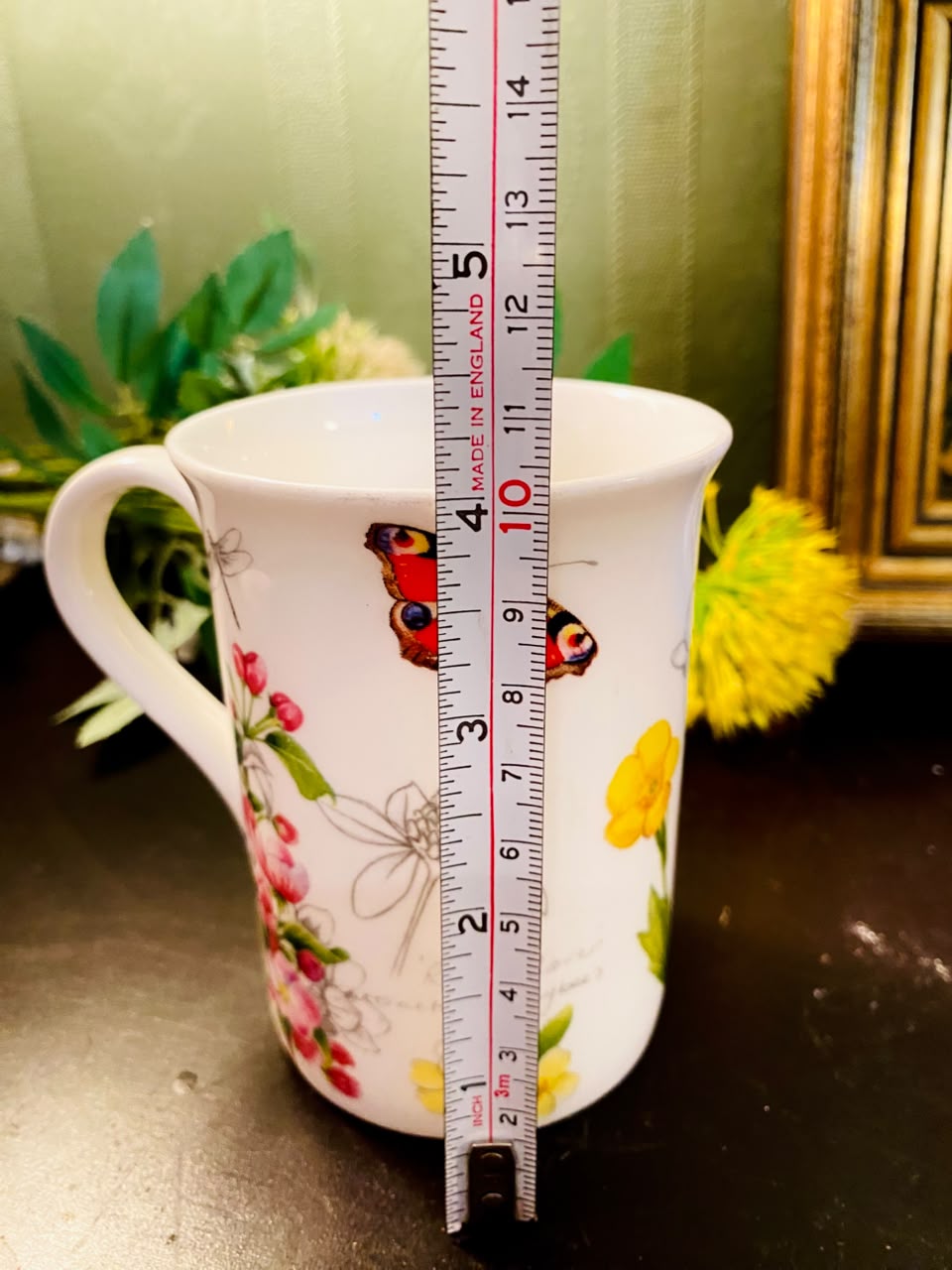 Butterfly & Wildflower Ceramic Mug 4 Inch Botanical Tea Coffee Cup