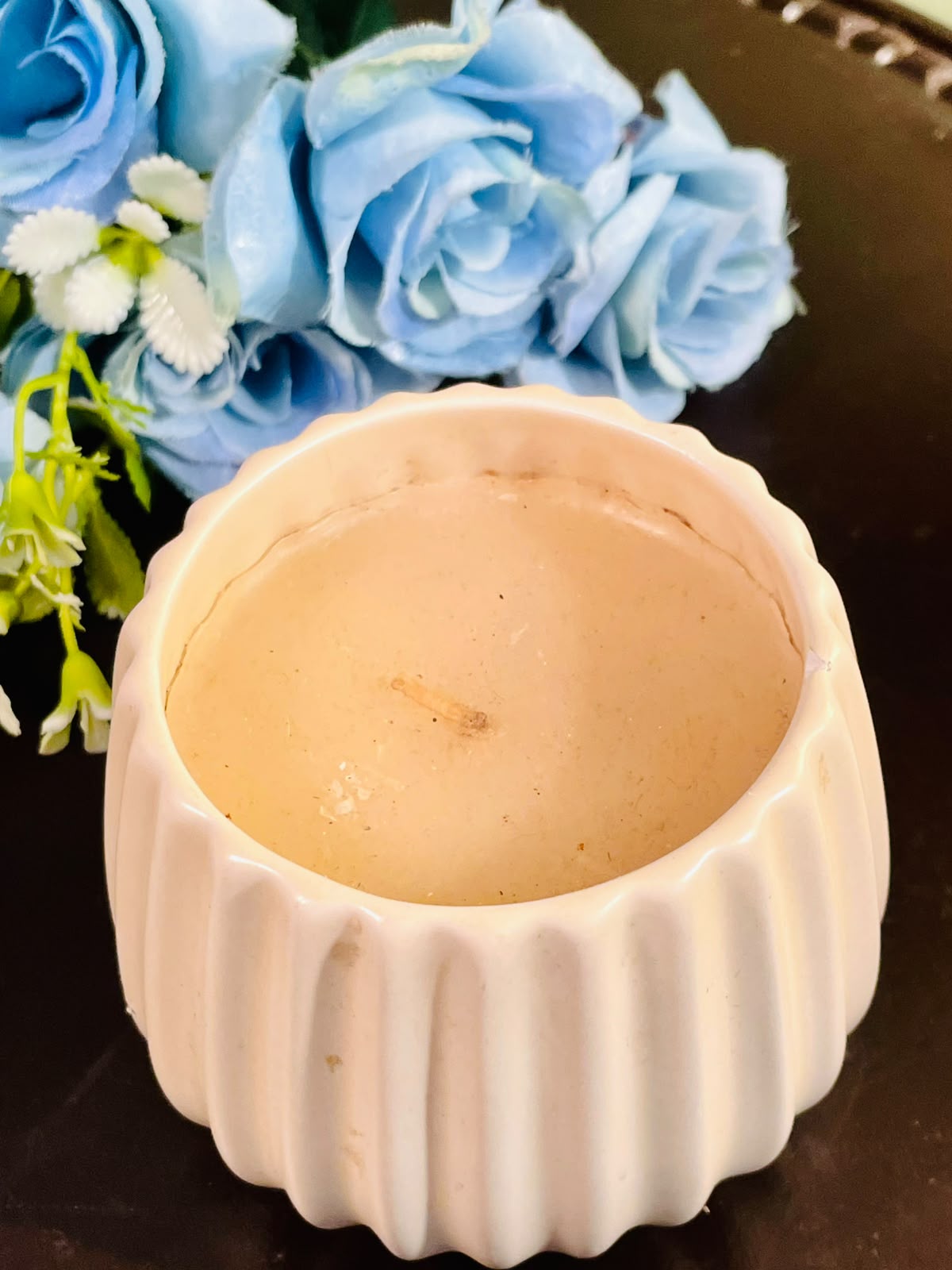 White Ribbed Decorative Pillar Candle 10cm