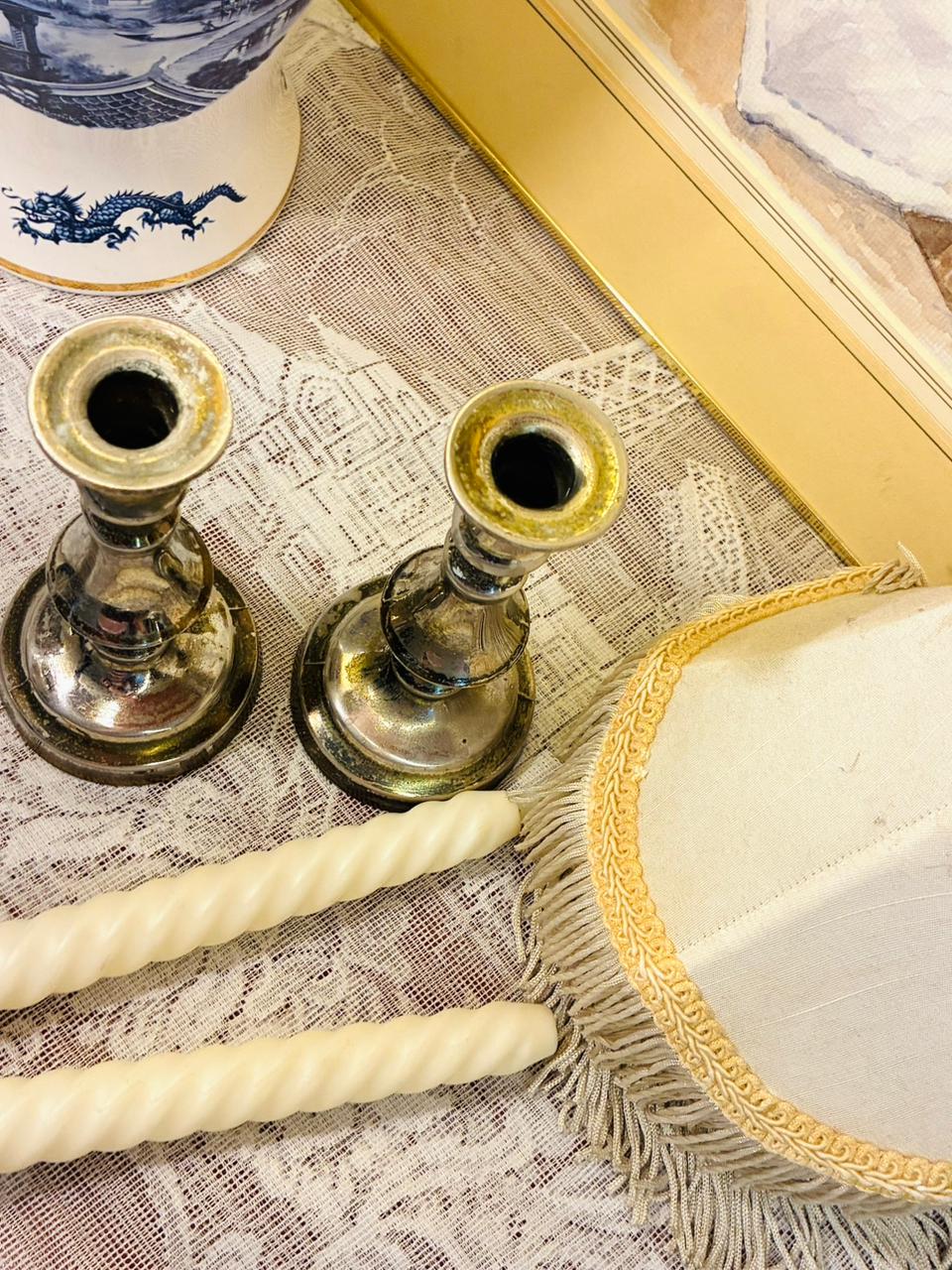 Rare Find Silver Candle Lamps Pair, Silver-Tone Candle Holders Pair with led candles & shades