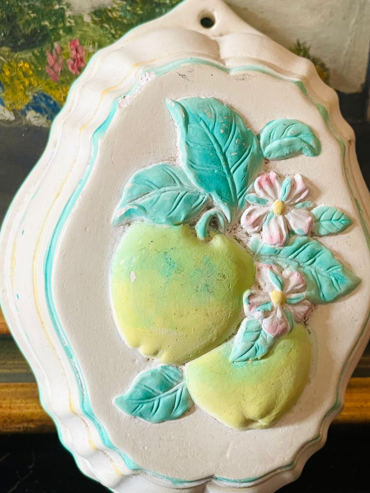 Vintage Handcrafted Lemon Relief Wall Plaque – Pastel English Cottage Style