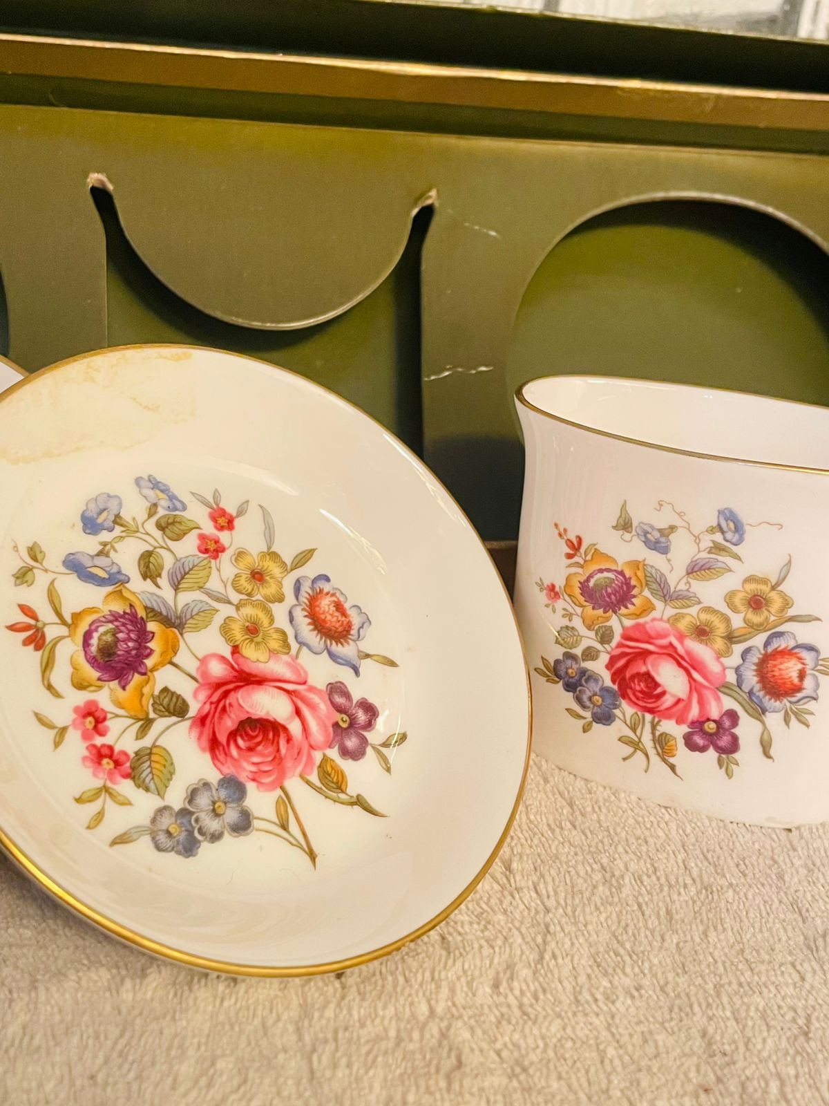 Royal Worcester Bone China Toothpick Holder with Two Saucers – Elegant English Tableware