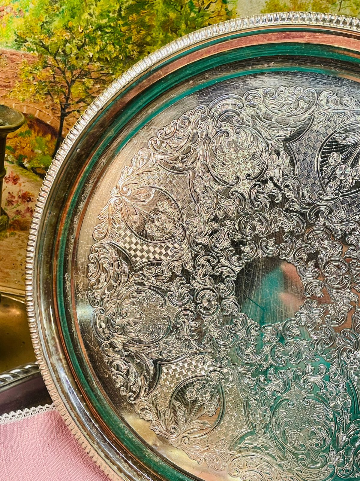 Queen Anne Silver Plated Round Tray – 14 Inch Serving & Décor Piece | Made in England