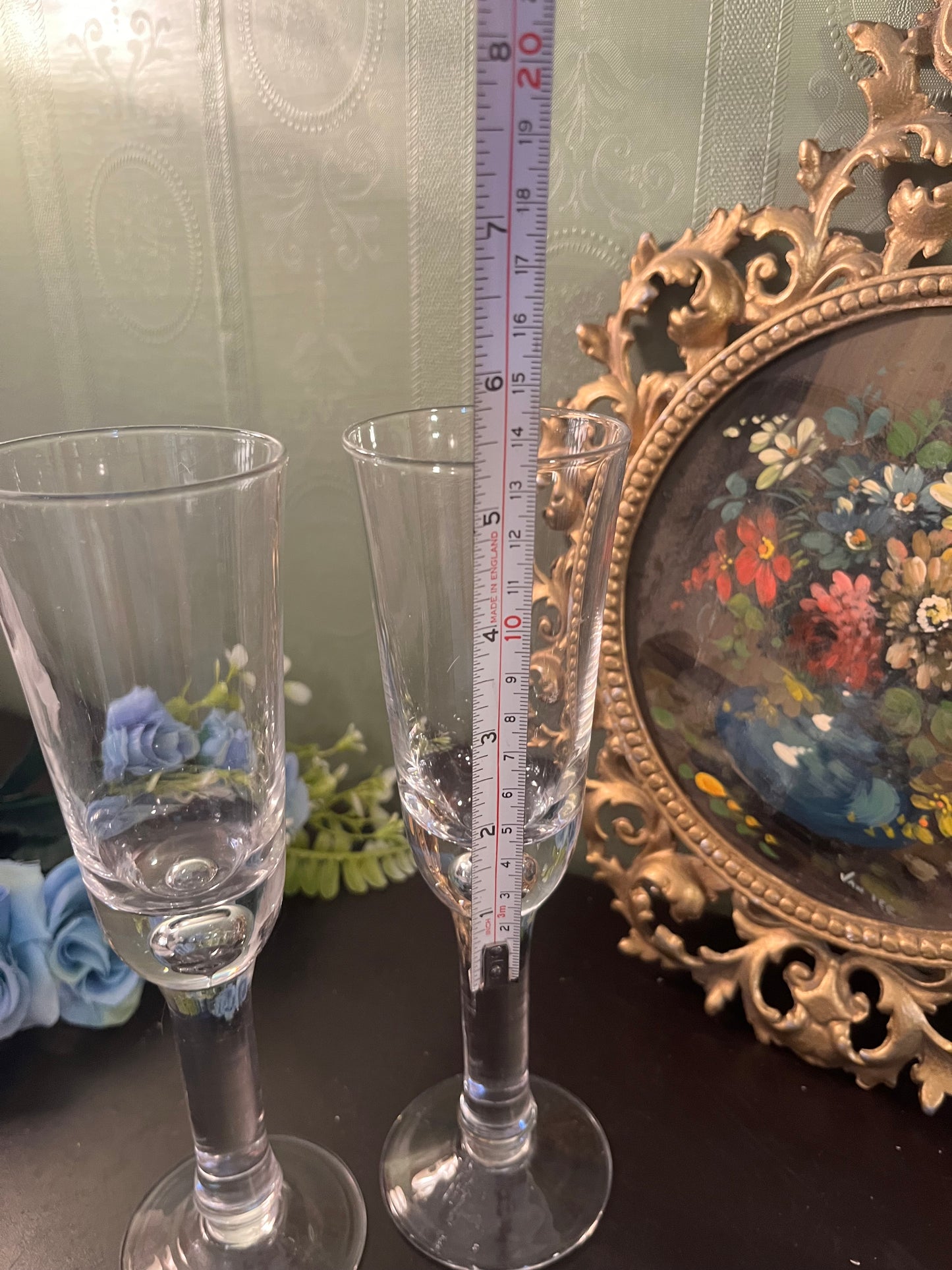 Set of 2 Tall Glass Candle Holders / Clear Stemmed Pillar Candle Stands