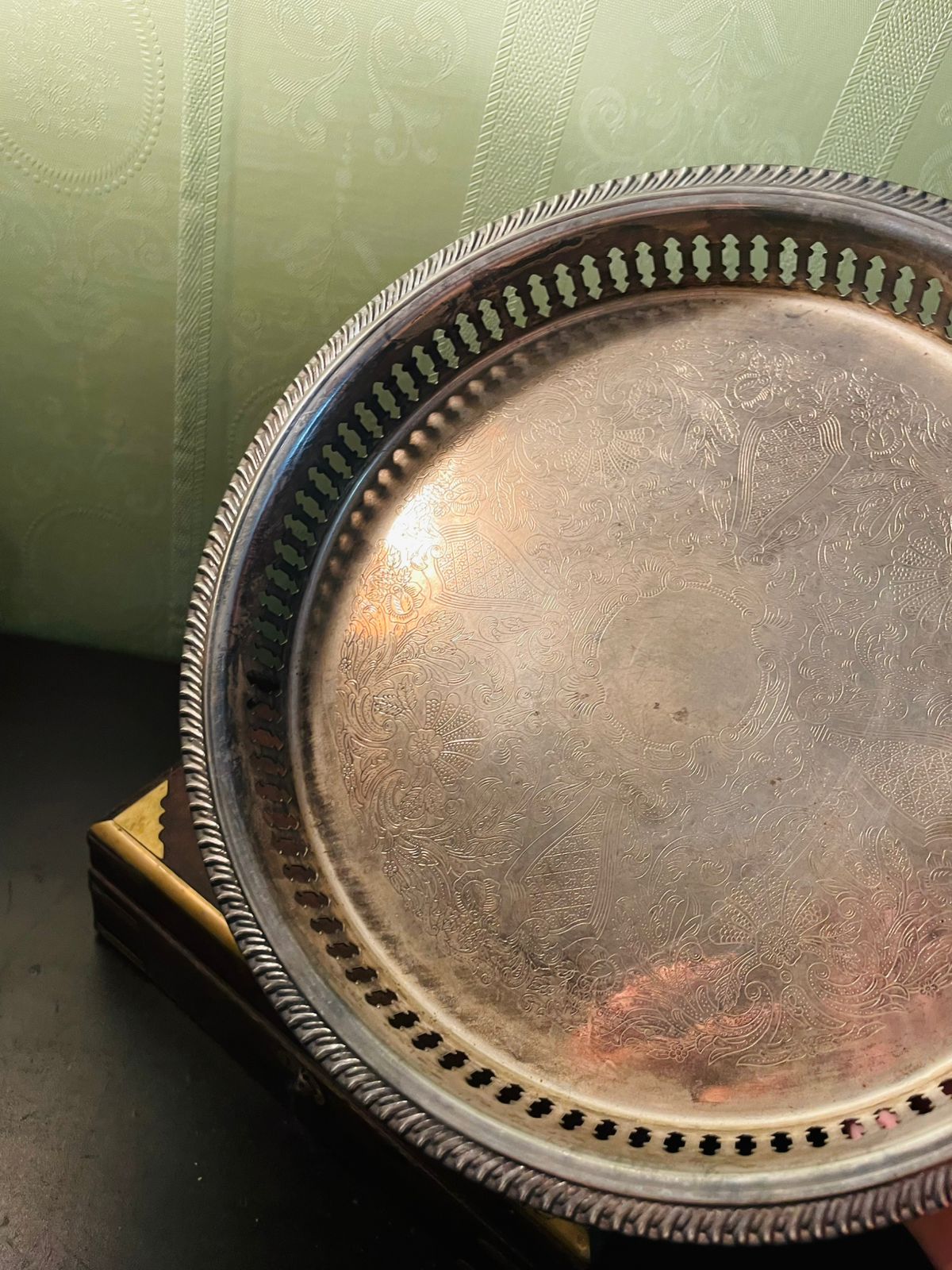 Vintage Silver Plated Gallery Tray 9 Inch