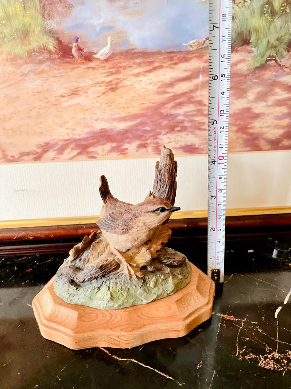 Vintage Bird Figurine on Wooden Base – Hand-Painted Collectible