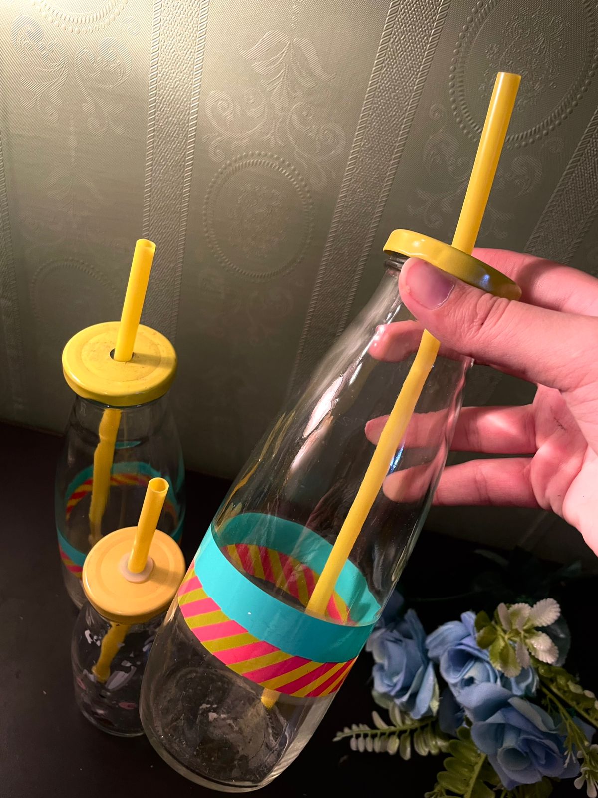 Set of 3 Glass Drinking Bottles with Straws – Reusable Milk Bottle Tumblers