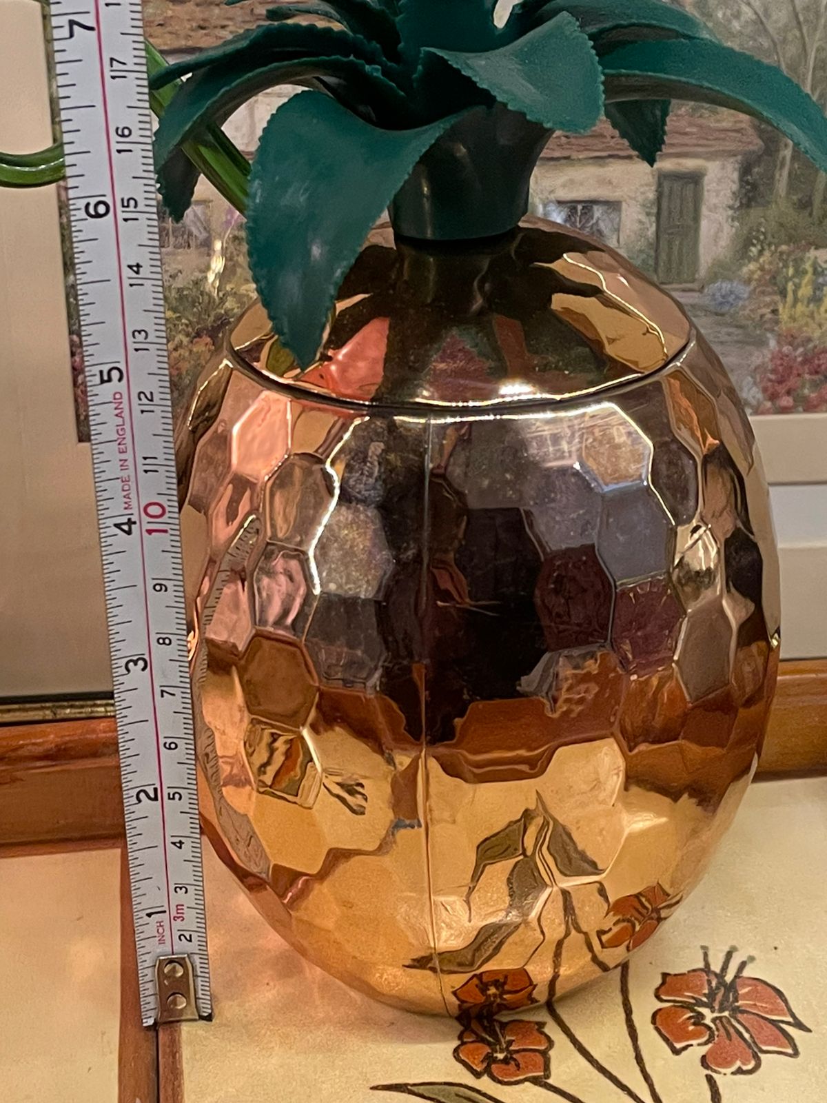 Gold Pineapple Decorative Jar With Green Lid & Straw, Mug