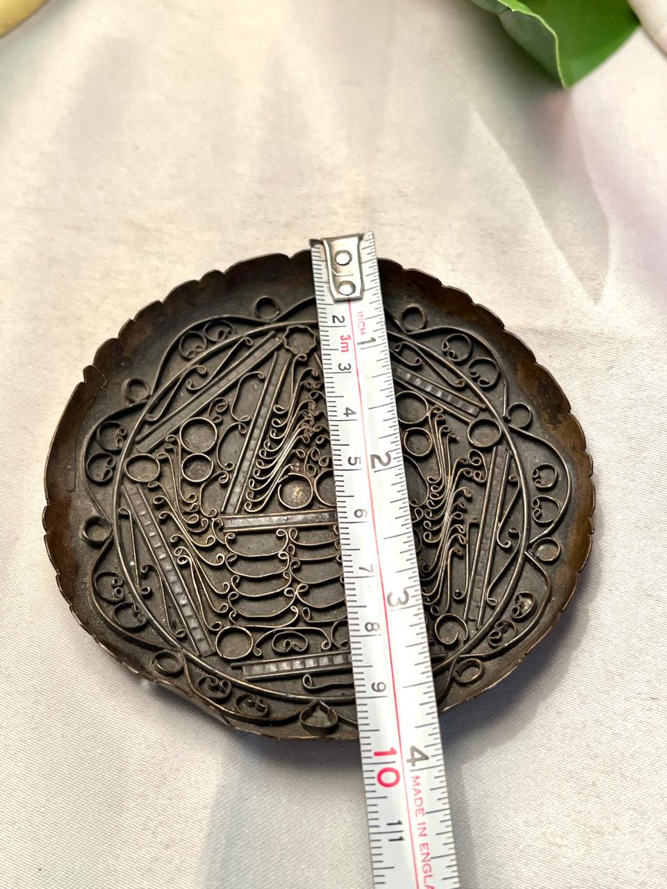 Vintage Ornate Metal Filigree Trinket Dish Approx. 10 cm
