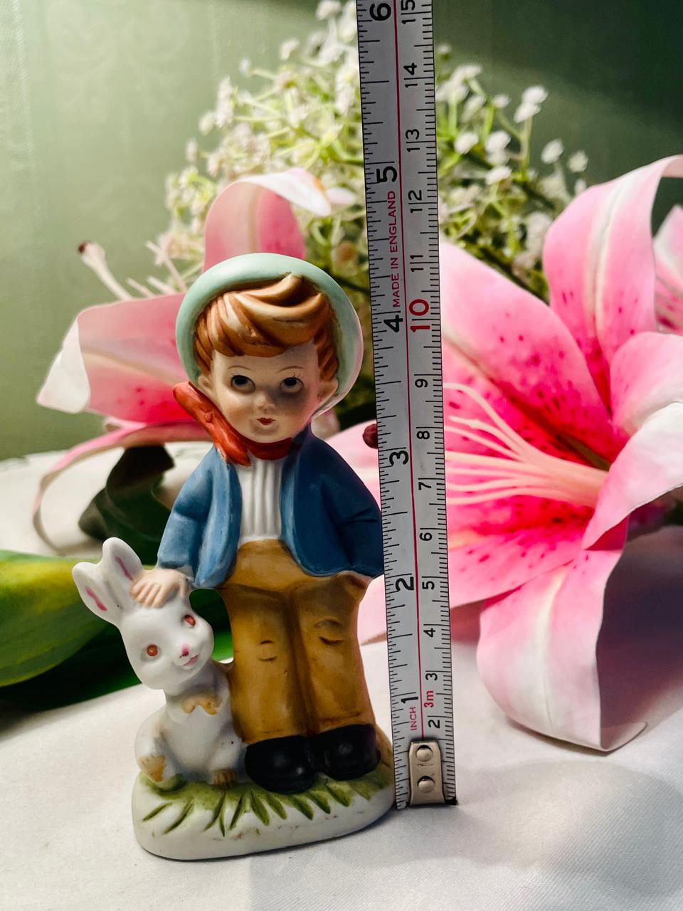 Vintage Boy with Rabbit Figurine 9 cm