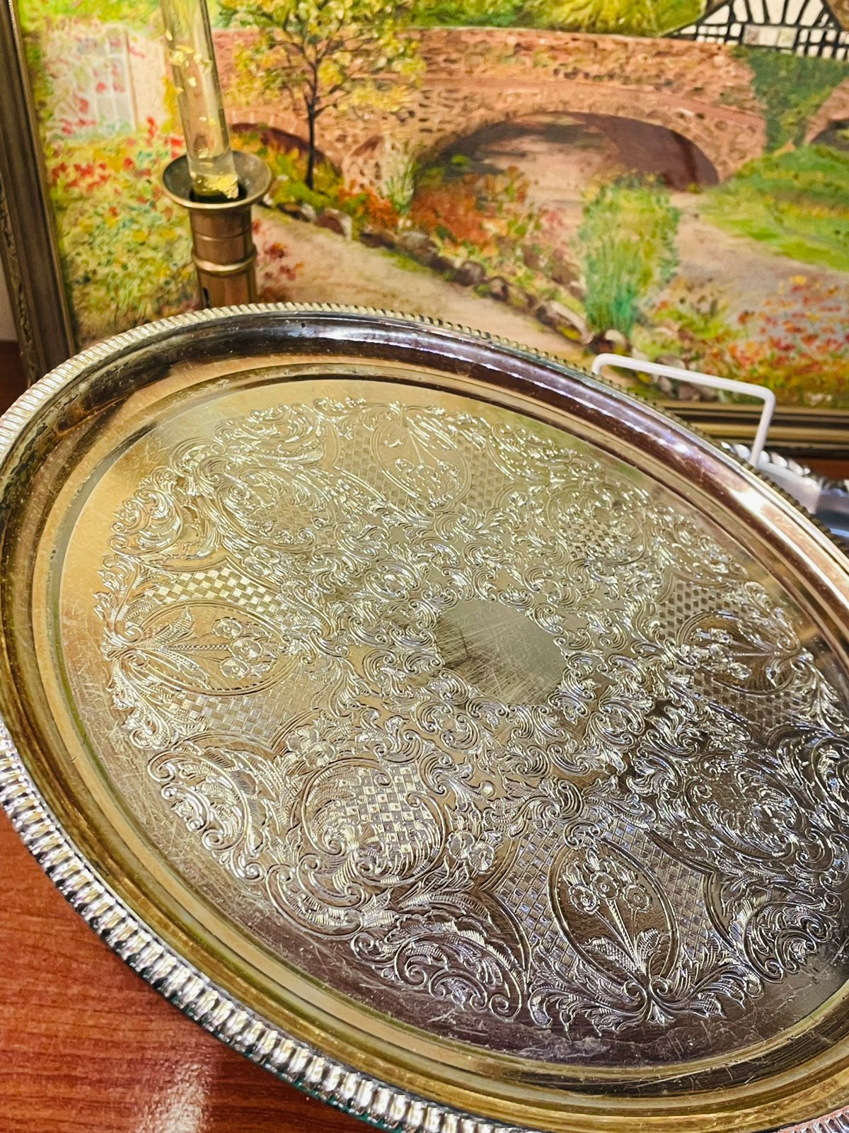 Queen Anne Silver Plated Round Tray – 14 Inch Serving & Décor Piece | Made in England