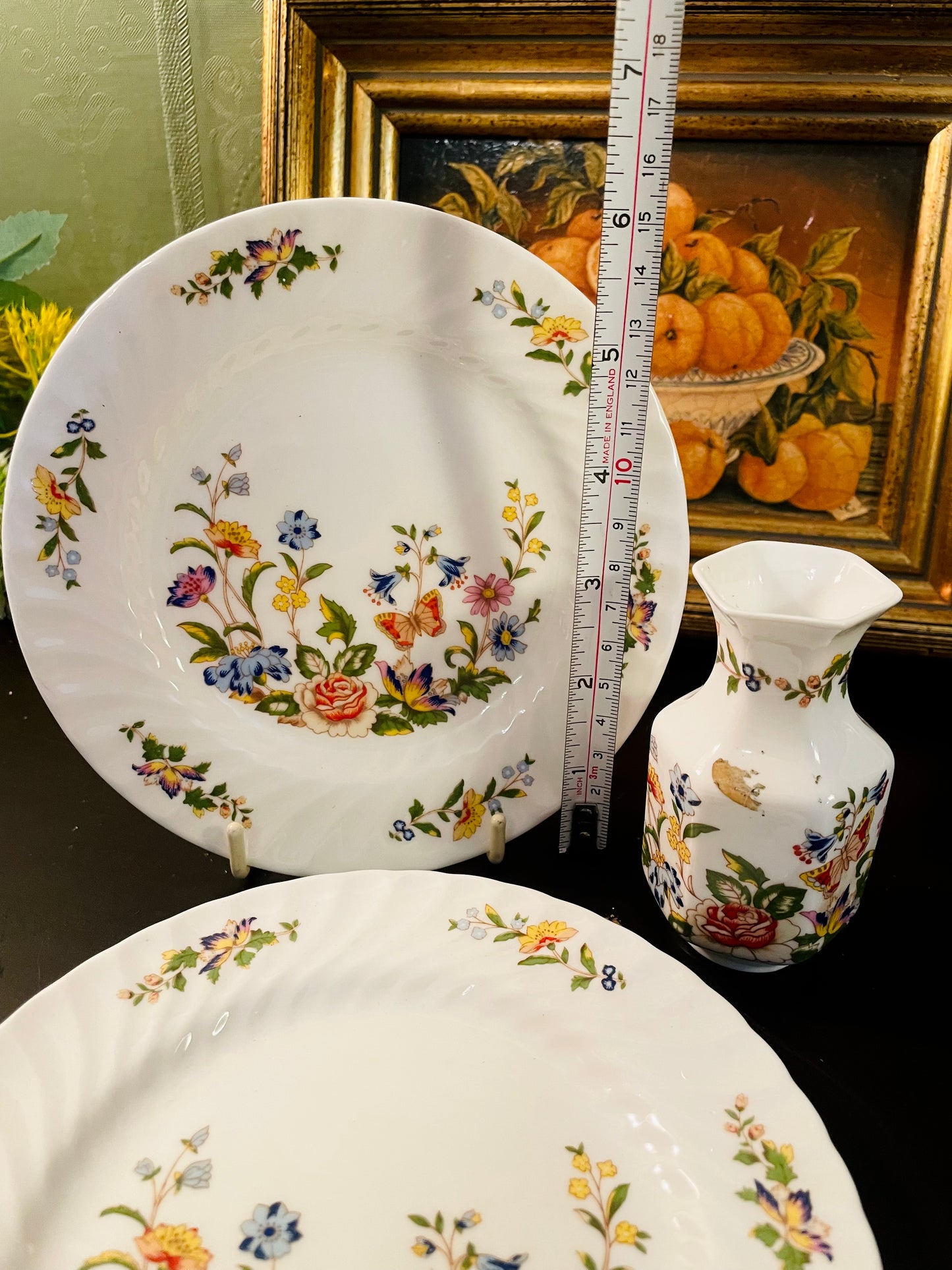 Vintage Aynsley Cottage Garden Plate & Vase Set – 3 Pieces