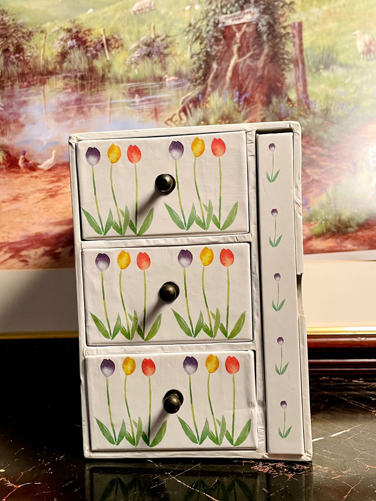 Floral Tulip 3-Drawer Mini Storage Chest with Matching Address Book β Decorative Organizer Set