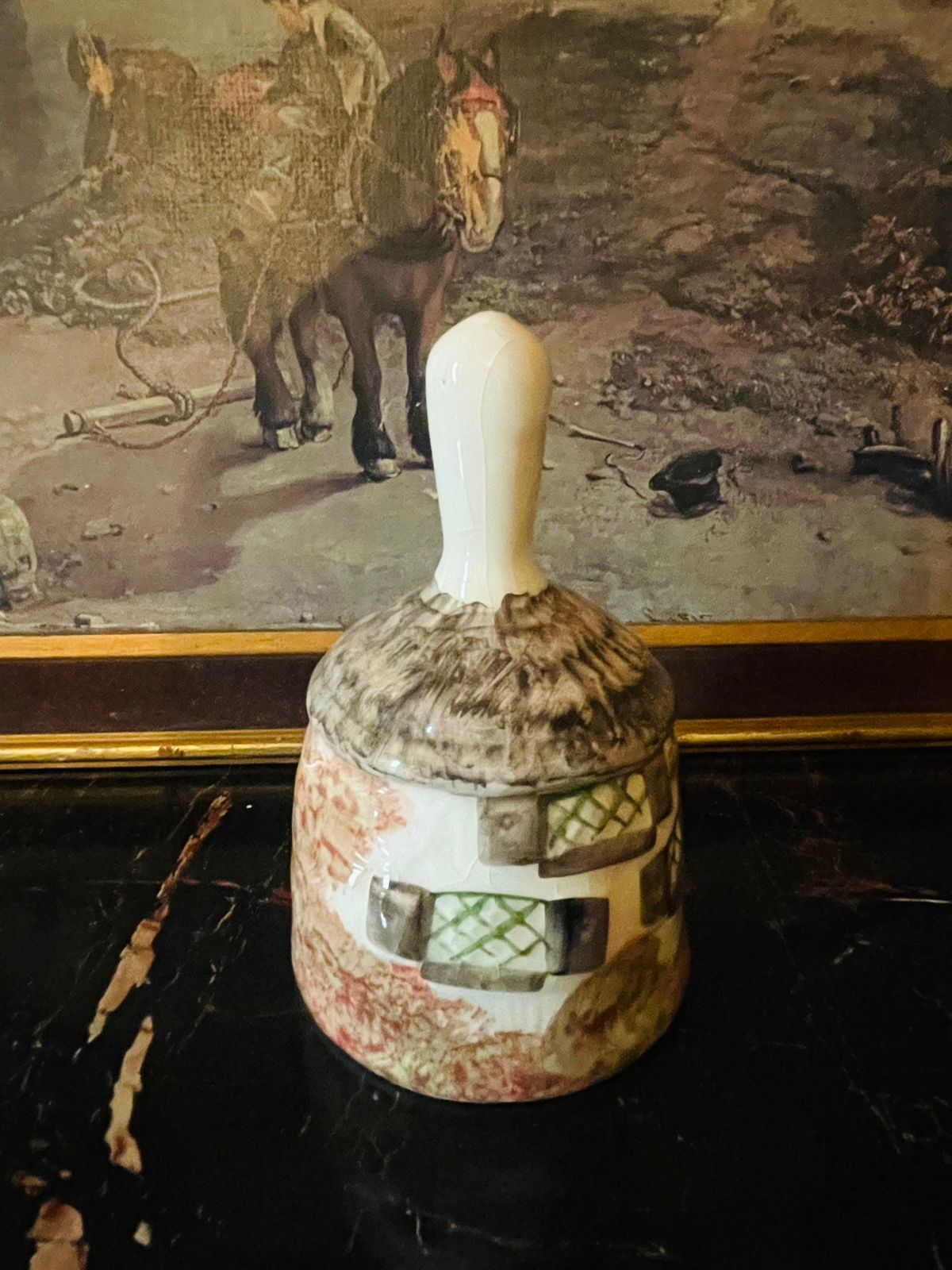 Vintage English Ceramic Hand painted Hut Bell – Cottage Design