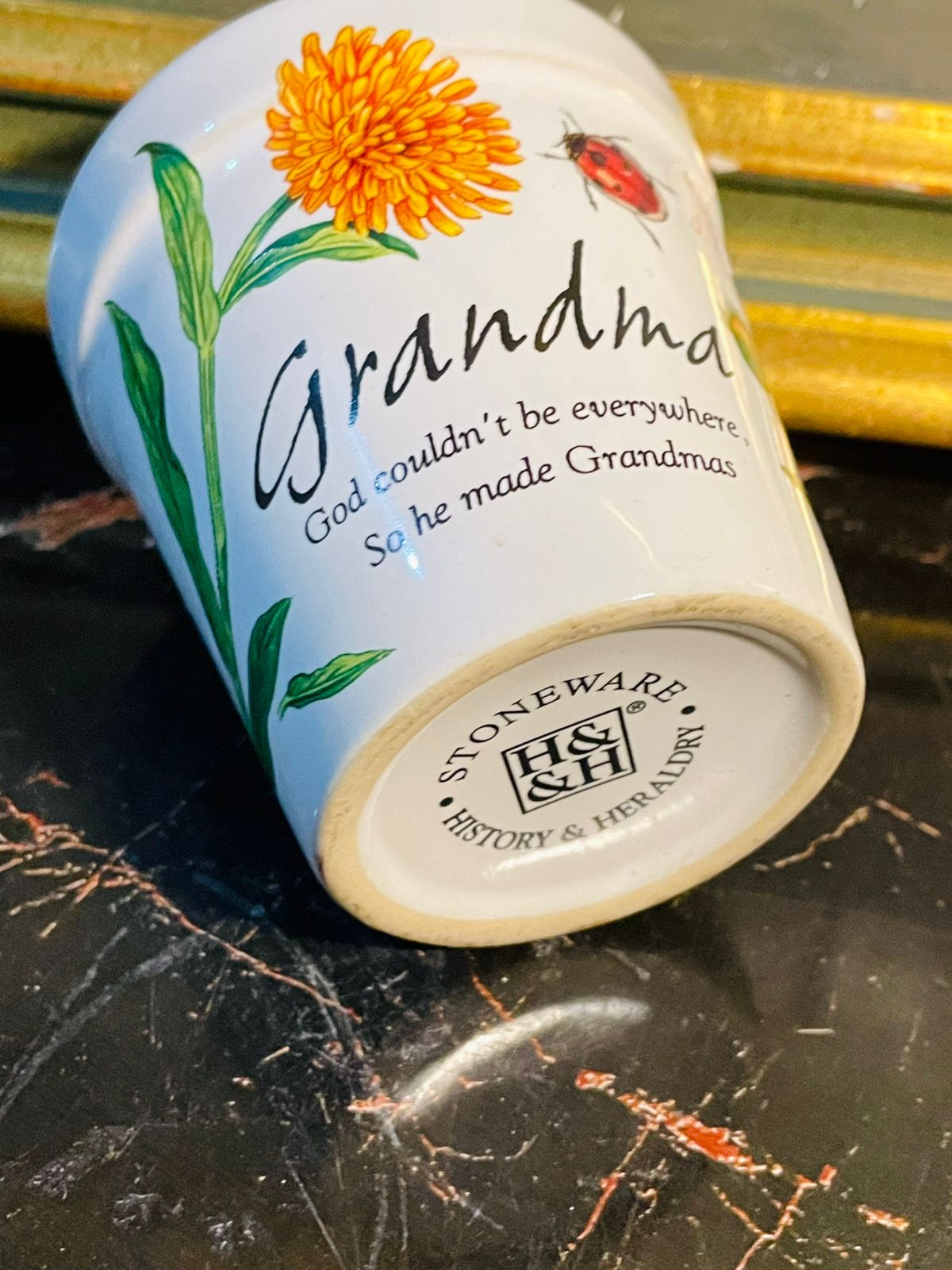 “Grandma” Stoneware Candle Pot — Floral Keepsake by H&H (History & Heraldry)
