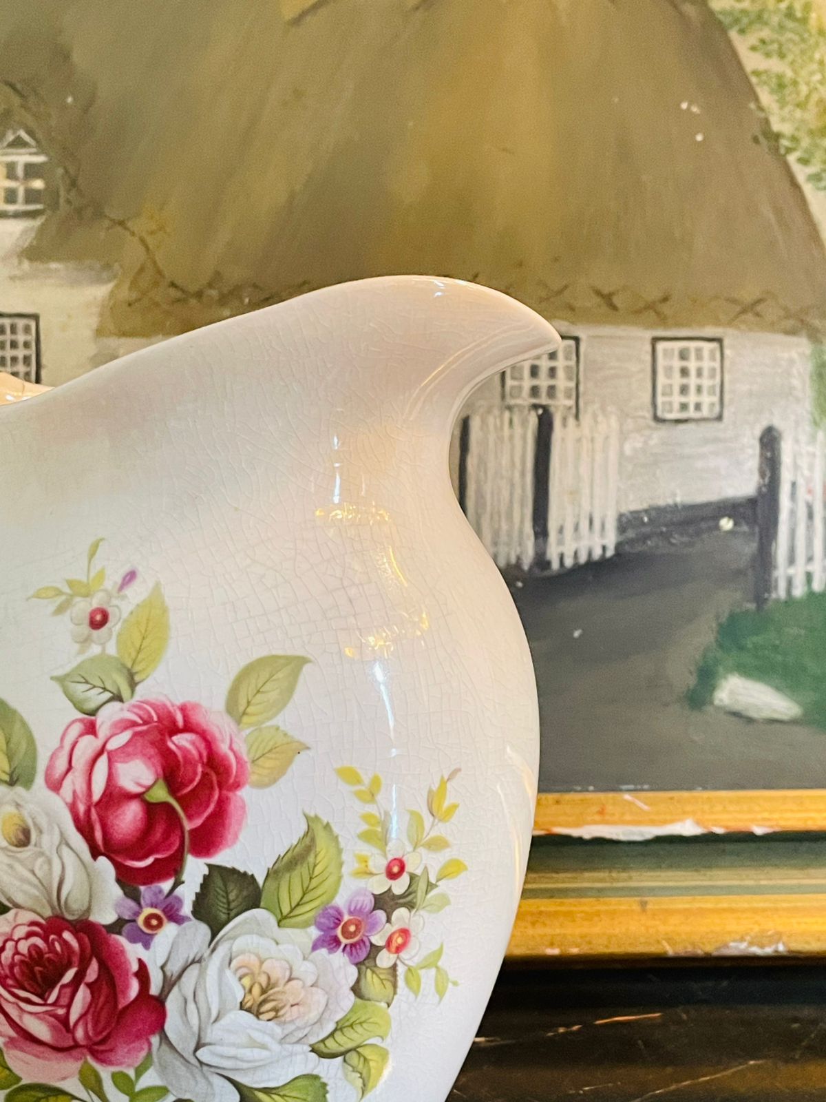 White Ceramic Flowery Jug Pitcher Vase – Glazed Decorative Home Décor