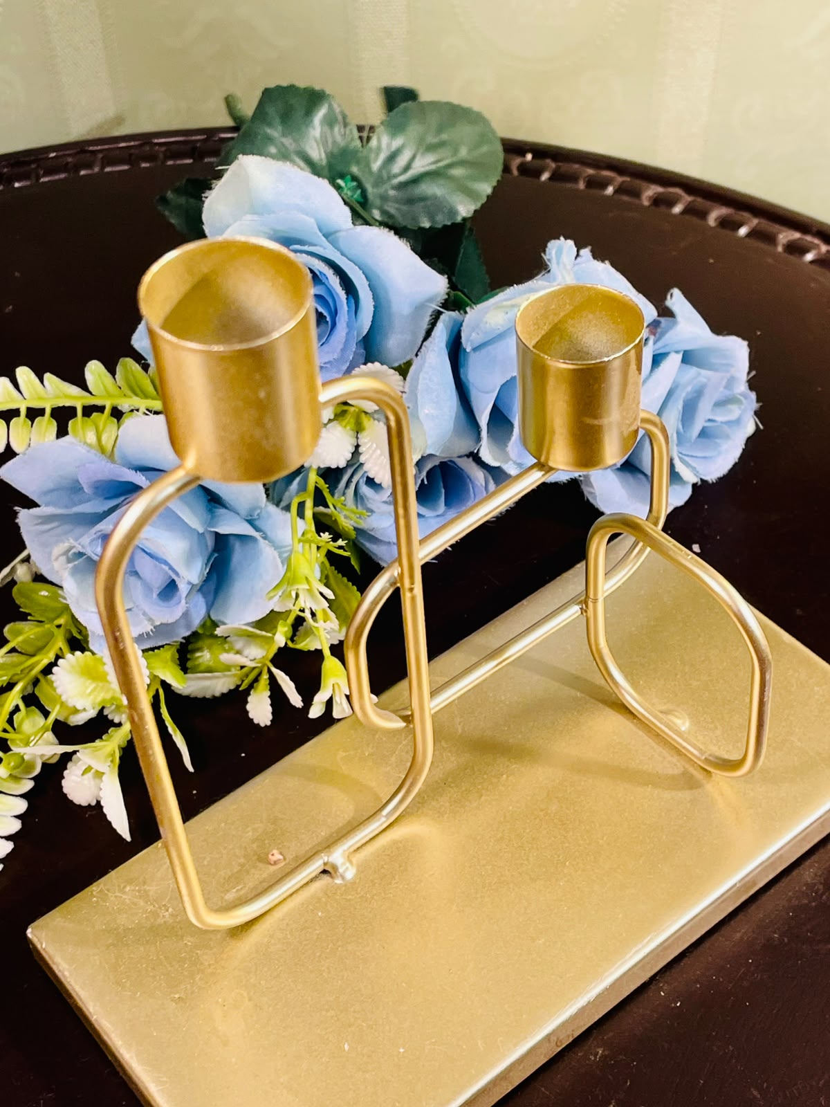 Modern Gold Double Candle Holder with Marble Base 20cm